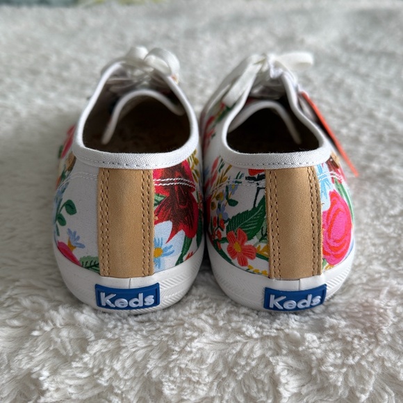 Keds X Rifle Paper Co. Women's Size 9.5 Floral Print Canvas Sneakers White Red - Picture 8 of 10